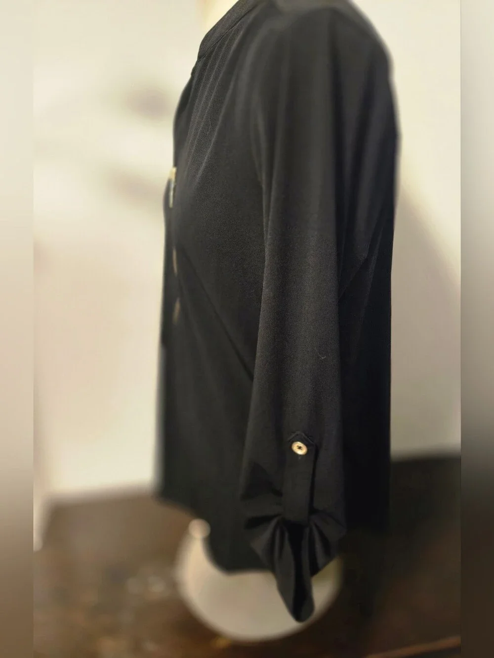 Michael Kors Black Long Sleeve  V-neck Zip Front Tunic Medium